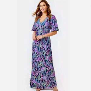 LILLY PULITZER DRESS MAXI LONG MANUELA OYSTER BAY BLUE PURPLE LONG NAUTICAL